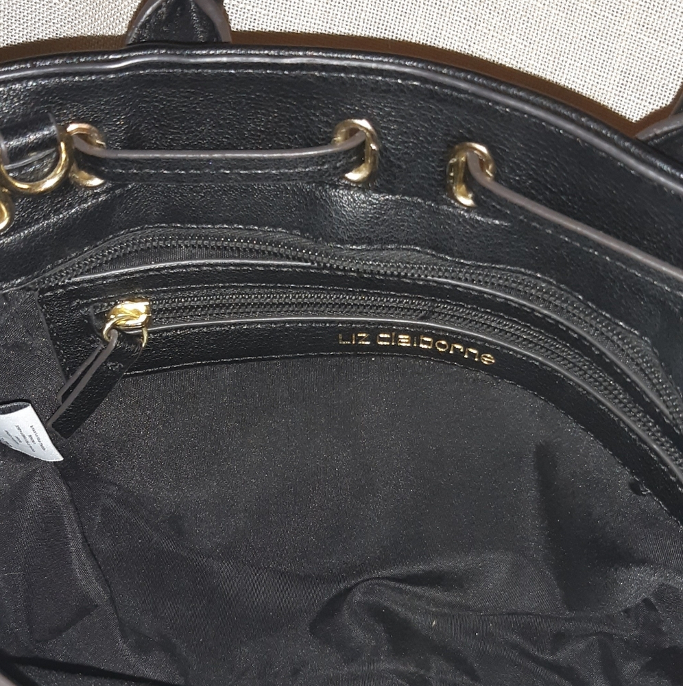 Liz Claiborne Black & Gold Tie Purse With Zippers - Picture 8 of 10